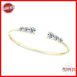 Gold Plated Sterling Silver Moissanite Bangle Bracelet Adjustable Open Cuff